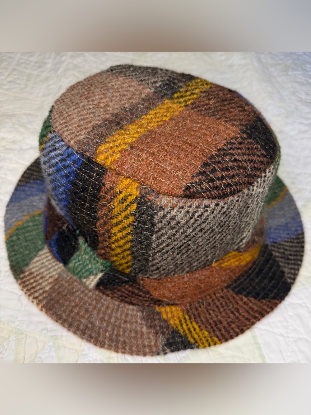 VTG 60s Millars Clifden Connemara Wool Tweed Plaid  Irish Walking Bucket Hat